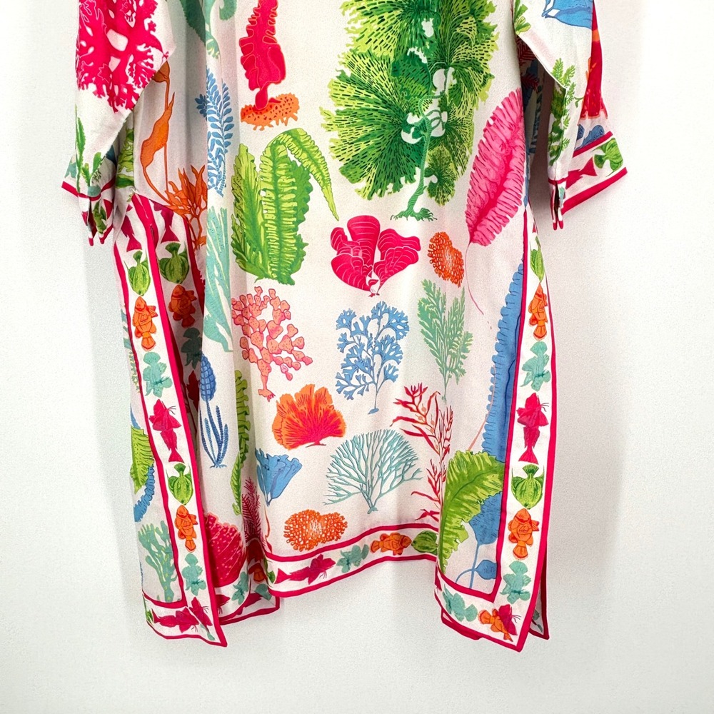 Gretchen Scott Sea Sway Open Kimono Duster Jacket White Pink Green Size M/L - Picture 12 of 16
